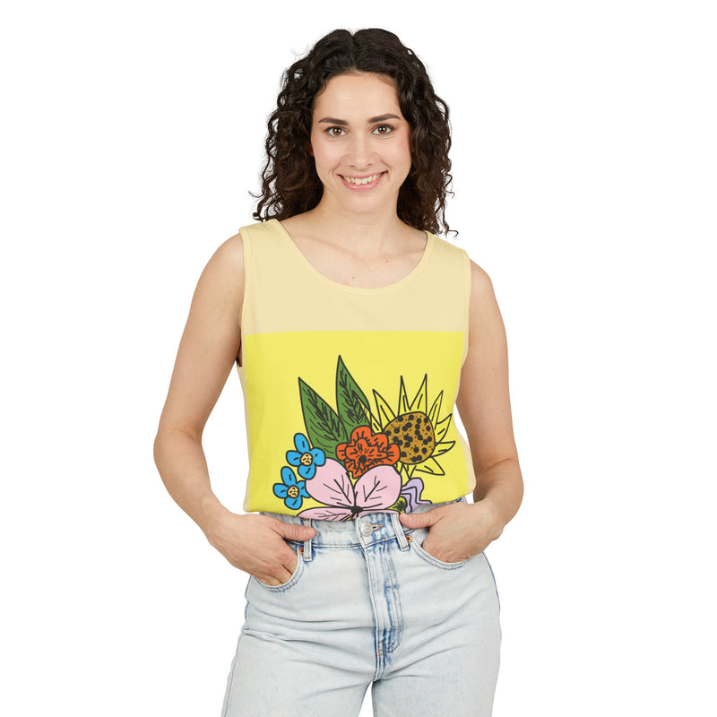 Yellow Flora Unisex Garment-Dyed Tank Top