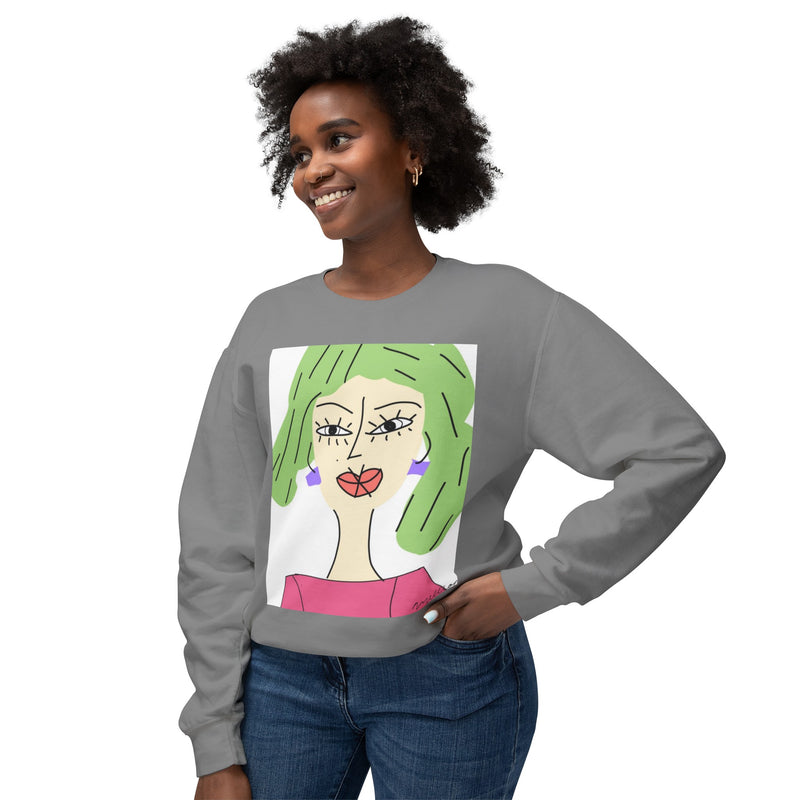 Green Hair Lady Unisex2 Lightweight Crewneck Sweatshirt