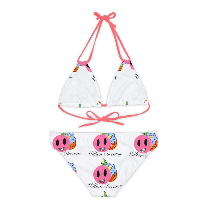 Smiley replicated Grid  Strappy Bikini Set (AOP)