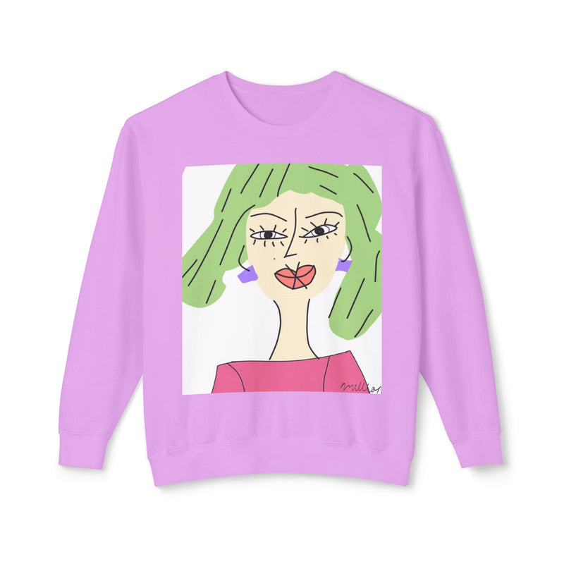 Green Hair Lady Unisex2 Lightweight Crewneck Sweatshirt