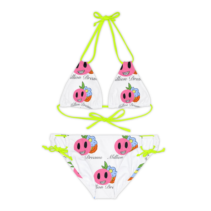 Smiley replicated Grid  Strappy Bikini Set (AOP)