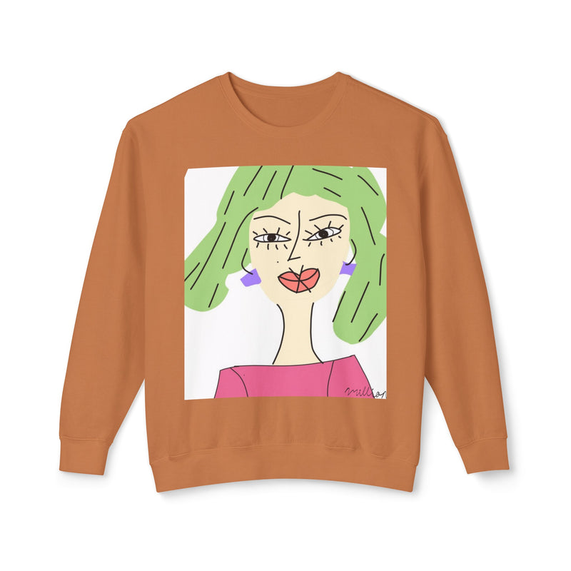 Green Hair Lady Unisex2 Lightweight Crewneck Sweatshirt