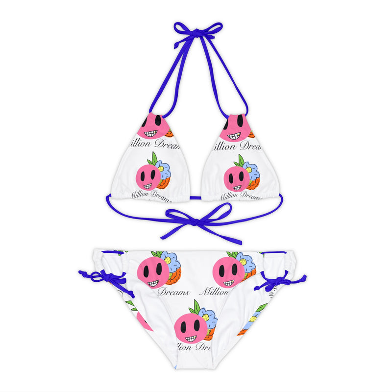 Smiley replicated Grid  Strappy Bikini Set (AOP)