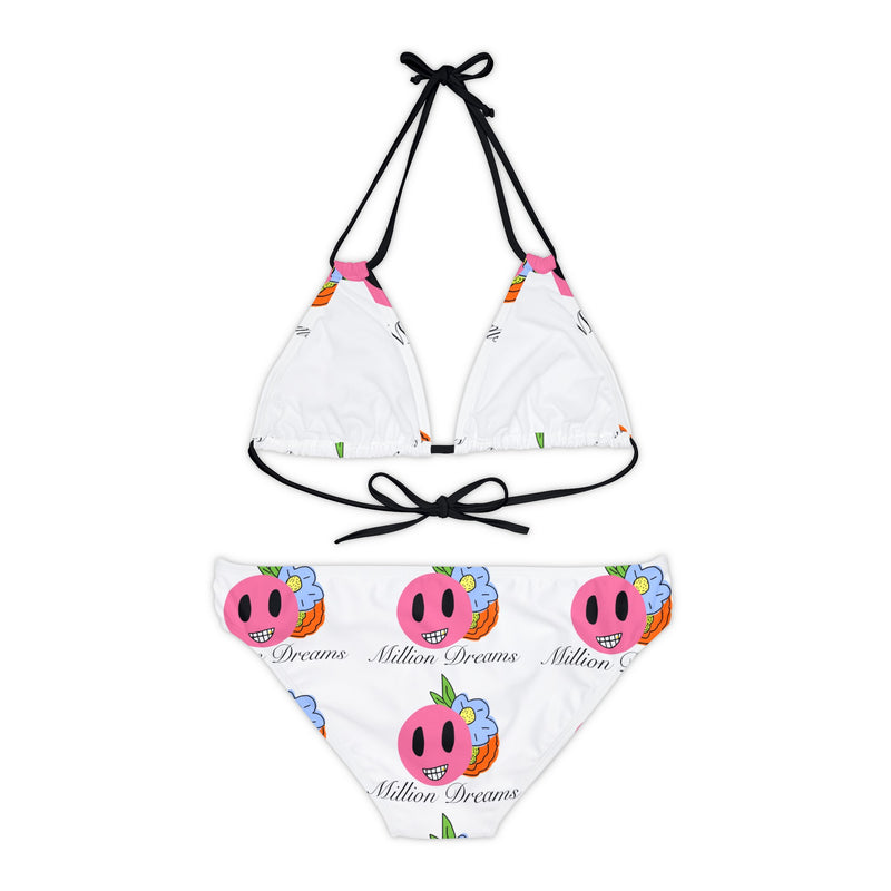 Smiley replicated Grid  Strappy Bikini Set (AOP)