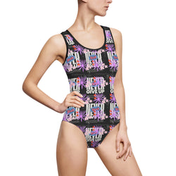 Never Give Up Women's Classic One-Piece Swimsuit (AOP)