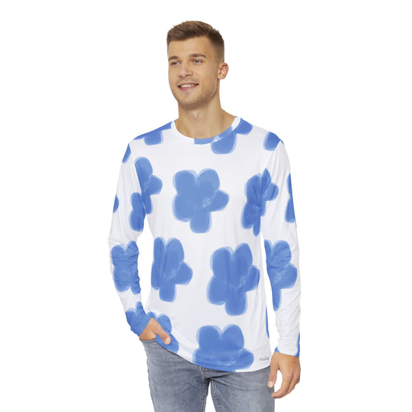 Blue Fowers Art Men's Long Sleeve Shirt (AOP)